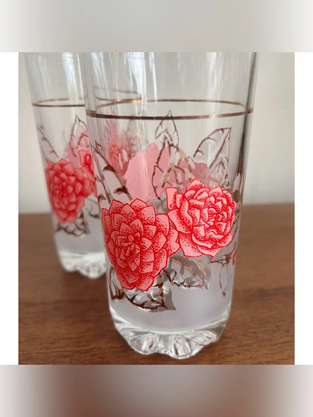 Vintage Rose Flower Print Drinking Glasses Tumblers Set Of 4